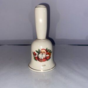 Vintage 1979 Christmas SANTA Porcelain Bisque Holiday Dinner Bell w/ Gold Trim